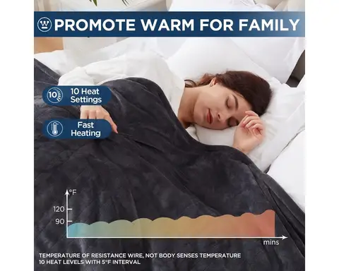 King Size Electric Heated Blanket, 100x90 Flannel with 10 Heat Levels & Auto-Off, Machine Washable