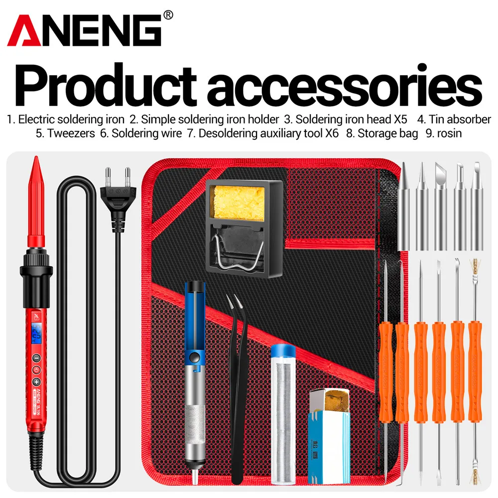 Digital Electric Soldering Iron ANENG SL106 110V/220V Adjustable Temperature Welding Solder Repair US/EU Plug Soldering Kit Tool