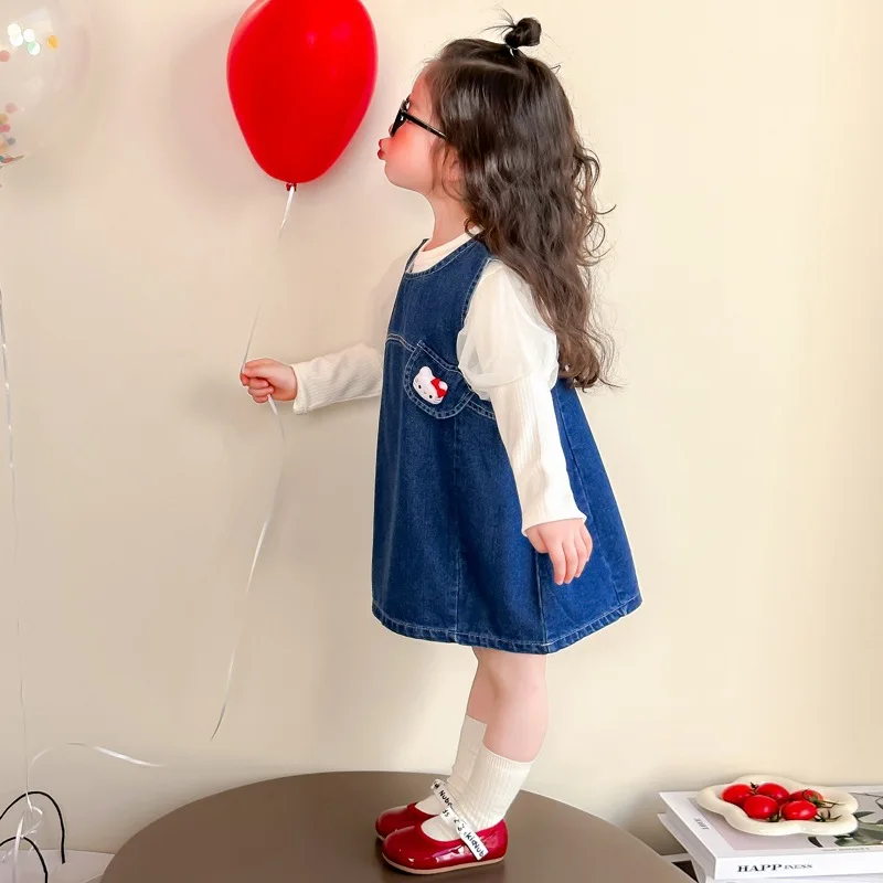 الفتيات الدنيم تنورة دعوى سانريو ربيع 2025 مرحبا كيتي ملابس الأطفال العصرية طفلة القط ربيع الخريف قطعتين مجموعة #4