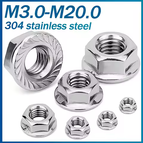 50 Pieces M3 M4 M5 M6 M8 M10 M12 M16 M20 304 Stainless steel Hexagon Hex Head Serrated Spinlock Lock Flange Nuts DIN6923