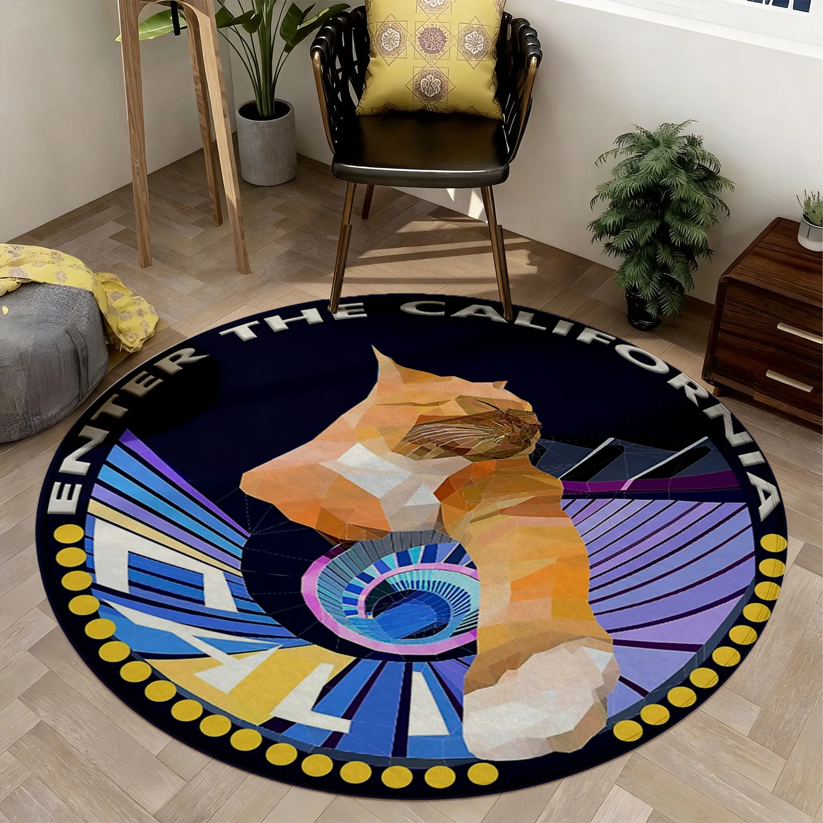 Modern Abstract Boho Round Area Rug Coastal Beach Pattern Geometric Design Carpet for Living Room Decor Hallway Mat