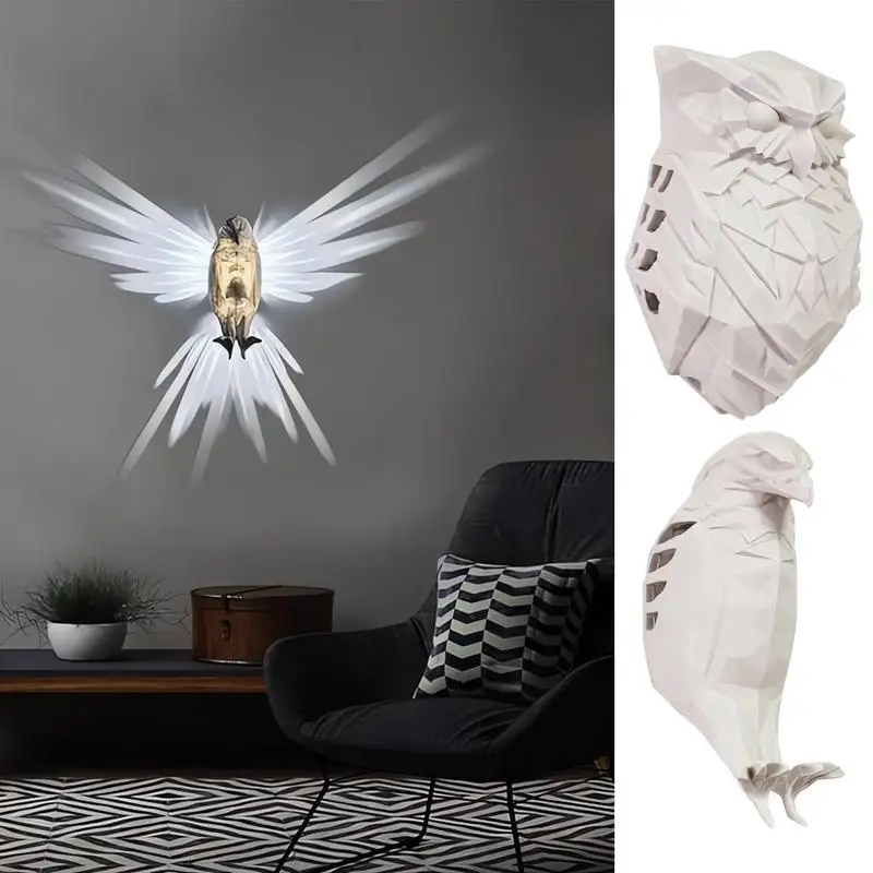 Lámpara de pared LED de animales 3D, lámparas de águila y búho dorado, candelabro con pilas, decoración artística de pared, bonita luz LED de pared, estatua de Animal de resina