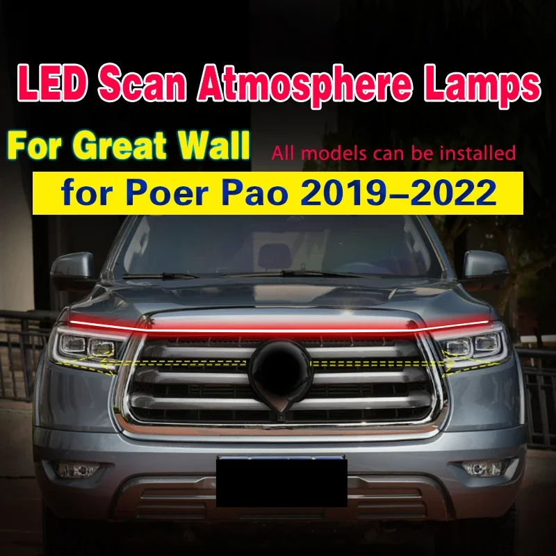 DRL For Great Wall Poer Pao 2019-2022 Universal Scan Starting LED Daytime Running Lights fog lamp Led Car Hood Lights Strip 1pcs