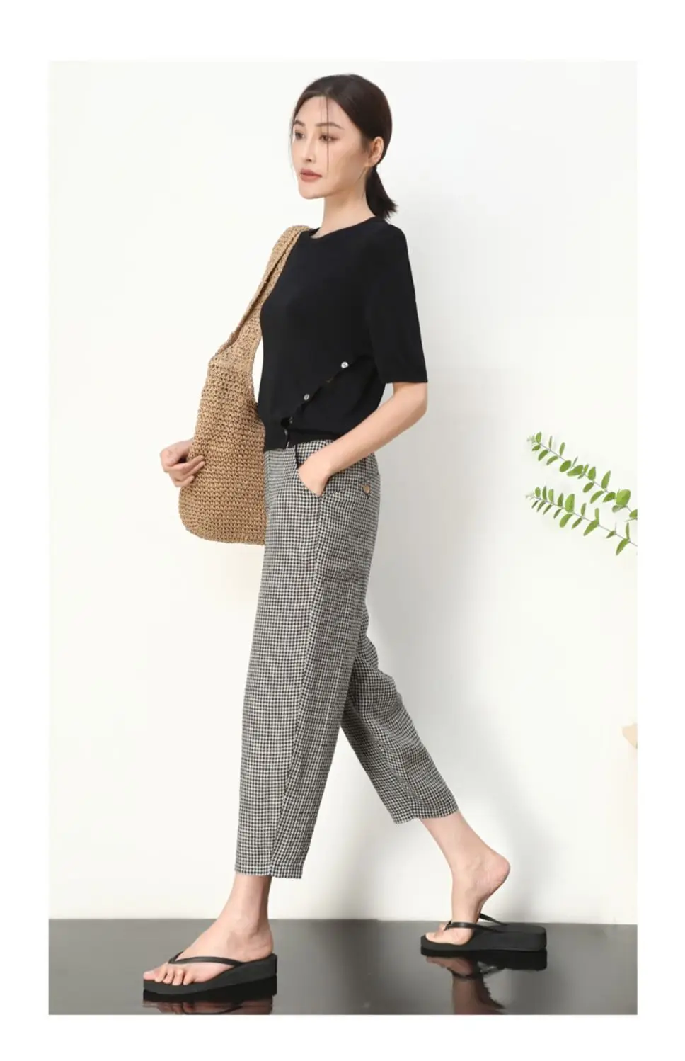 Checkered Cropped Pants For Women's 2026 Summer New Korean High Waisted Loose Drape Wide Leg Harlan Casual Pants