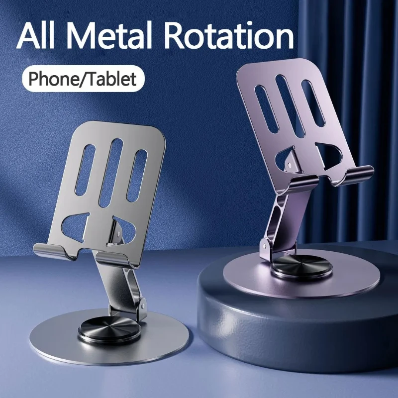 

Universal All Metal Aluminum Mobile Phone Holder 360 Rotation Bracket Folding Double Shaft Design Stable Anti-Fall for All Devic