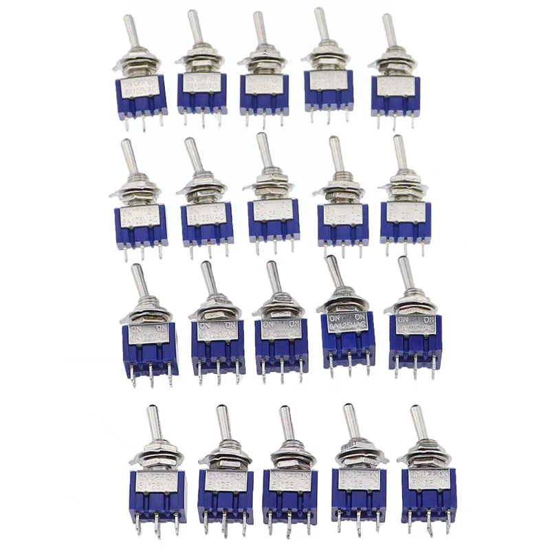 5Pcs ON-OFF-ON  ON-ON3 PIN/6PIN 2/3 Position Mini Latching Toggle Switch AC 125V/6A 250V/3A MTS-102 MTS-103 MTS-202 MTS-203