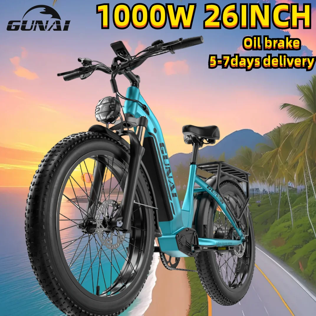 GUNAI 26Inch Mountain Electrical Bicycle 1000W Adult Electric EBike with 48V 21AH Removable Battery, Oil Brake, 50km/h Max Speed