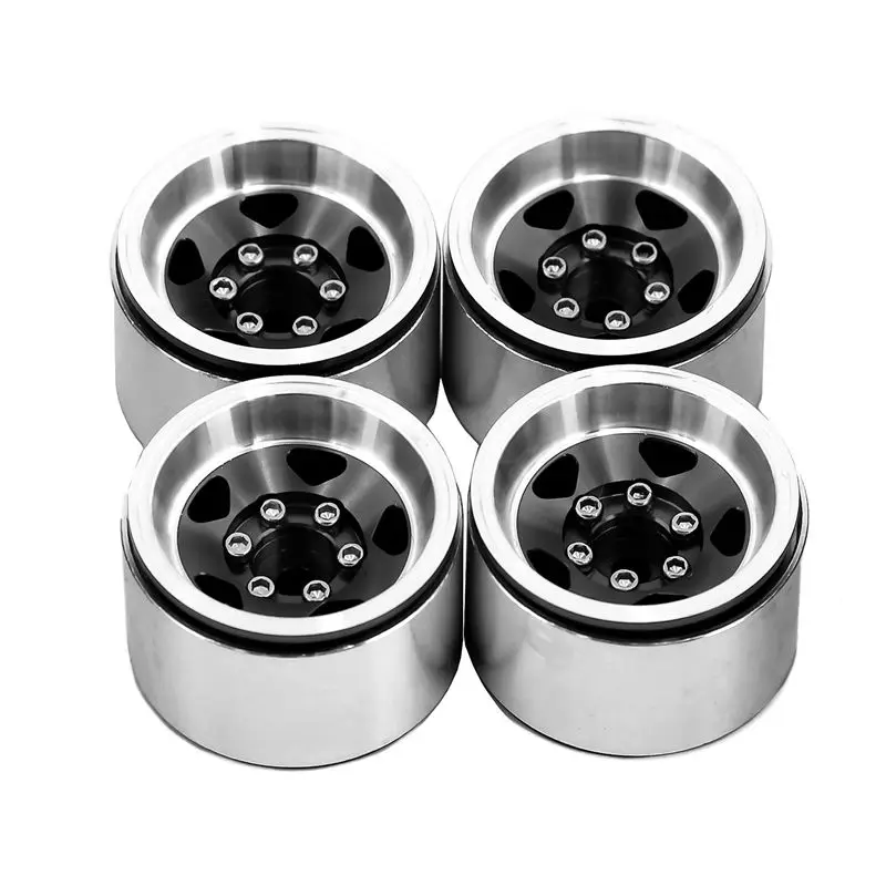 ABXE-4PCS 1.0 Inch Aluminum Alloy Beadlock Wheel Hub Rims For RC Crawler Car Axial SCX24 1/18 TRX4M Wheels Replacement Black
