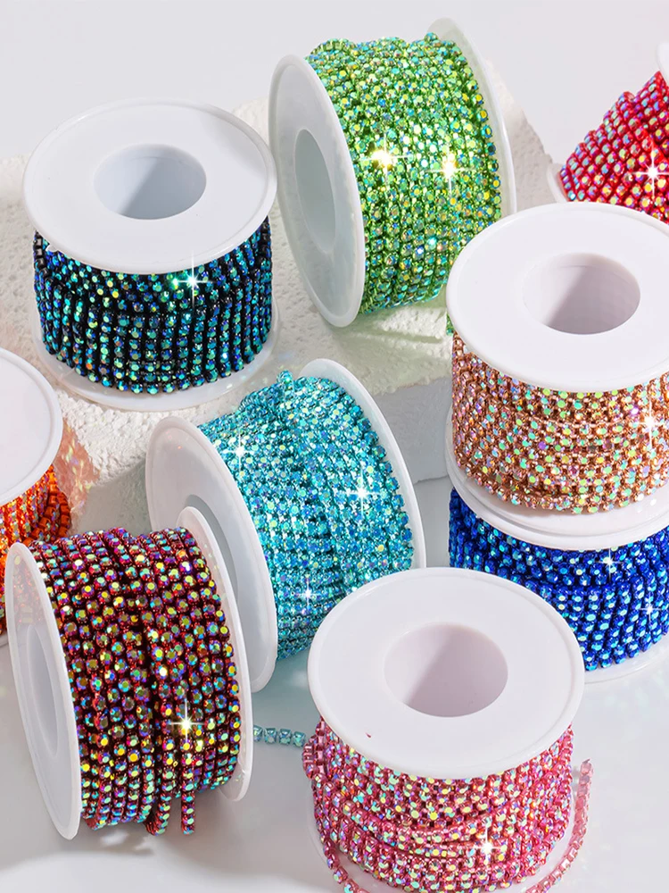 10yard/Roll 2/3MM Steentjes Trim Klauw Kristal AB Glitter Ketting Strass Glas Genaaid Strass Versieringen kleding Decoraties - afbeelding 2