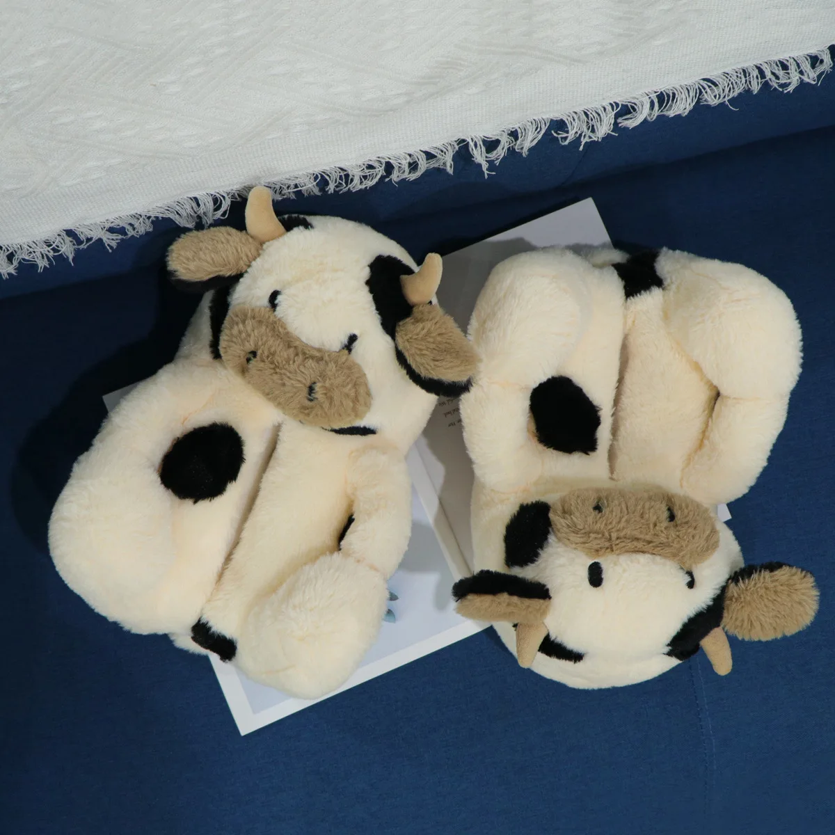 Cartoon Cattle Plush Slippers Animal Fluffy Slipper Soft Warm Home Indoor Cute Furry Shoes for Women Men Christmas Gifts - Image 2