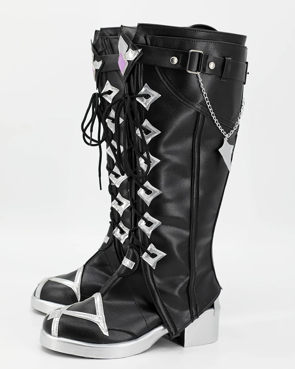 Buty do cosplayu Flins z Genshin Impact, czarne skórzane buty szyte na miarę, dowolny rozmiar