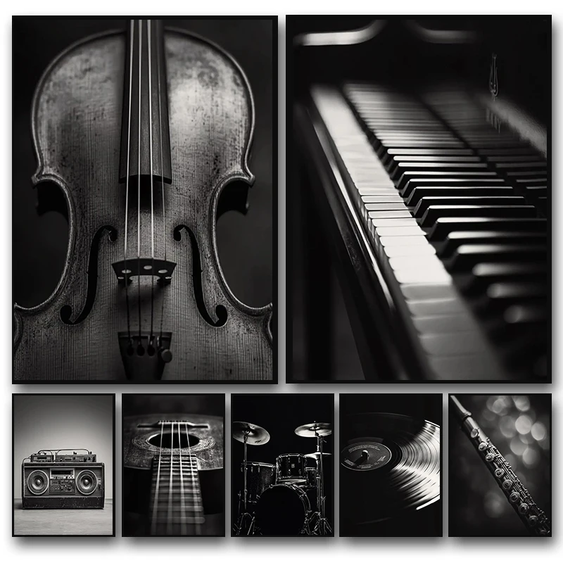 1pc  frameless Canvas Painting Classic Musical Instrument Photography Posters Violin Vinyl Record Saxophone Prints Canvas Pai