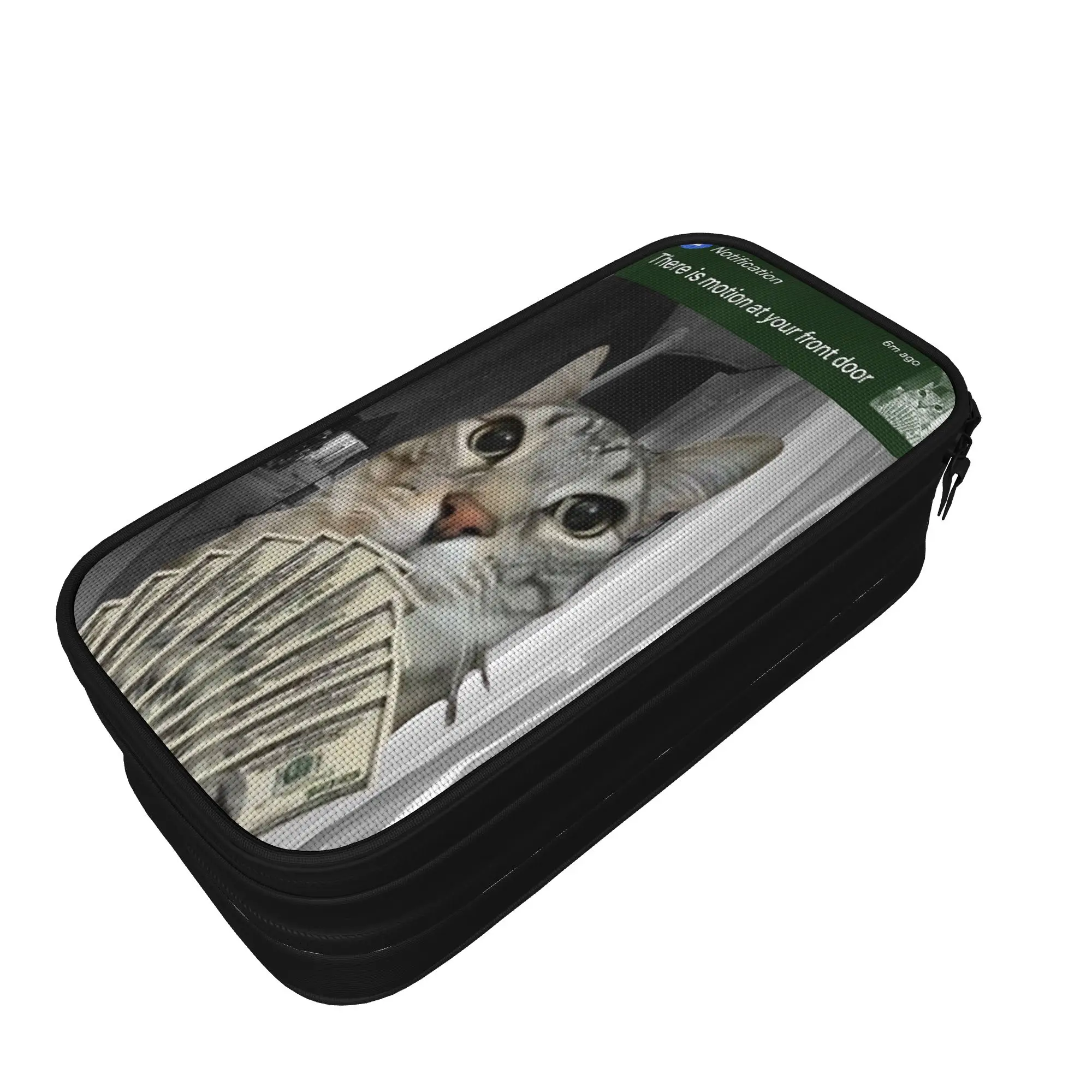 There is Motion at Your Front Door Funny Cat Motion Meme Pencil Case College Pen Box Girls Boys Vintage School Pencil Cases