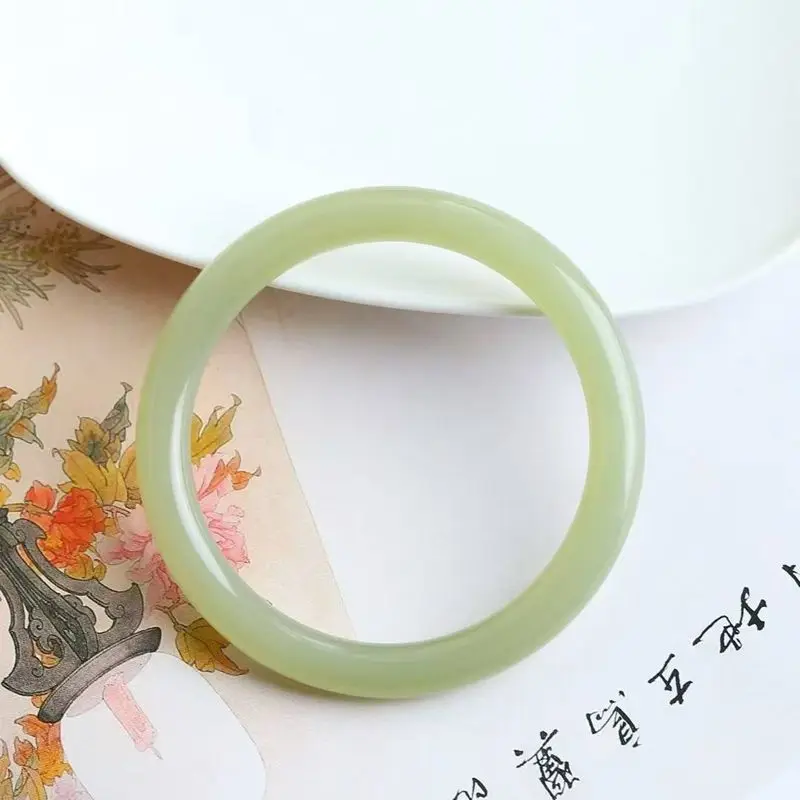 Natural Hotan Jade, Qinghai Material, Vintage Jadeite, Color, Plain Round Bangle