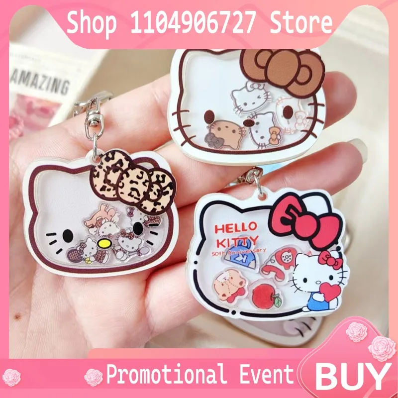 Hello Kitty Shaker Acryl-Schlüsselanhänger, neuer süßer Cartoon-Treibsand-Anhänger für Taschen, Geldbörsen, Autoschlüssel, DIY-Bastelanhänger für Mädchen