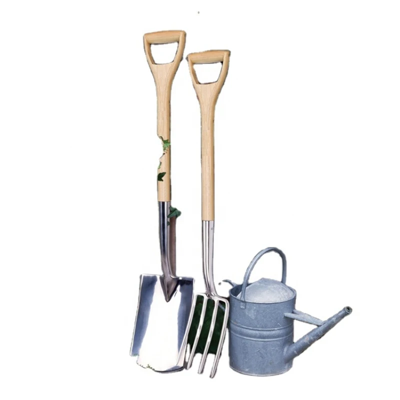 China supplier FSC Ash Wood D Handle Garden Tools Stainless Spade and Fork