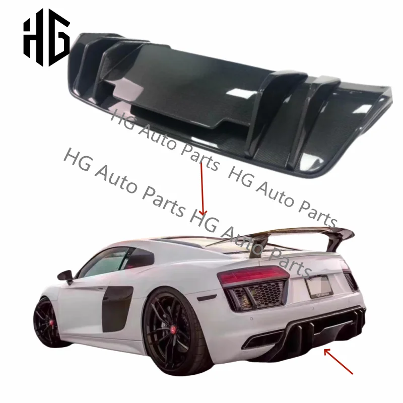 For 2017+ Audi R8 V8 V Style High Quality Real Carbon Fiber Car Bumpers Rear Diffuser Trunk Lip Spoiler Auto Parts