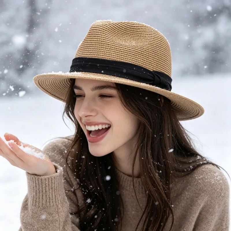 Panama Straw Hat with Wide Edge and Oversized Sun Hat Suitable for Women's Level 4 Outdoor Travel
