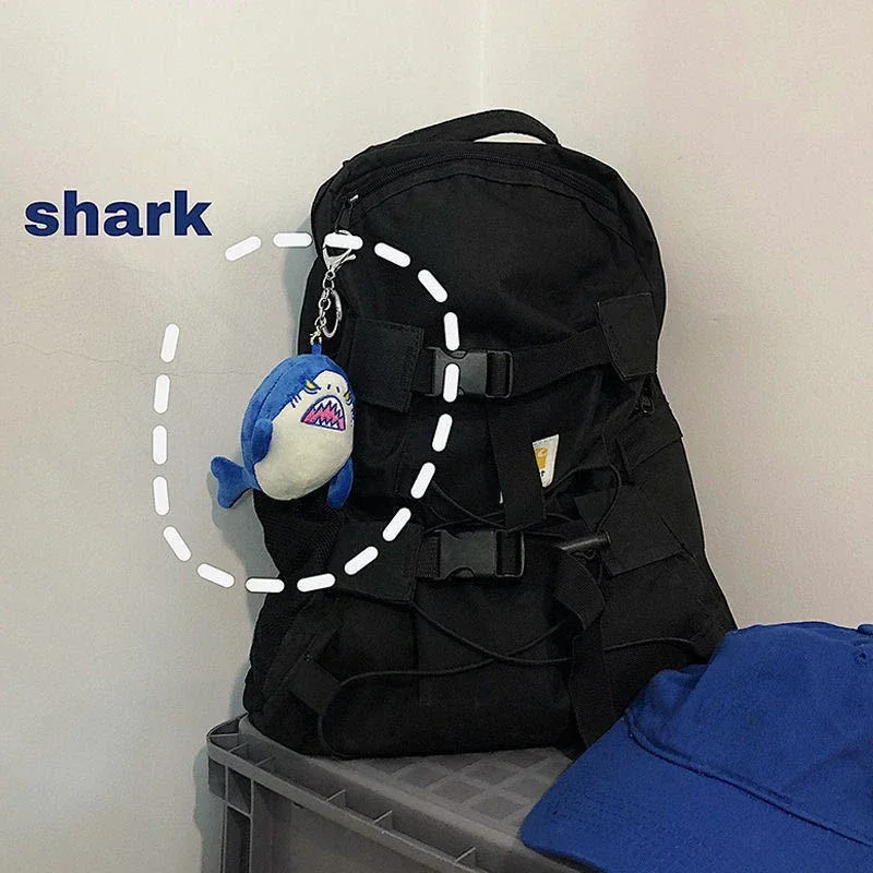 Cute Shark Doll Key Chains Blue Angry Shark Stuffed Toy Keychains Girl's Schoolbag Decorative Accessories