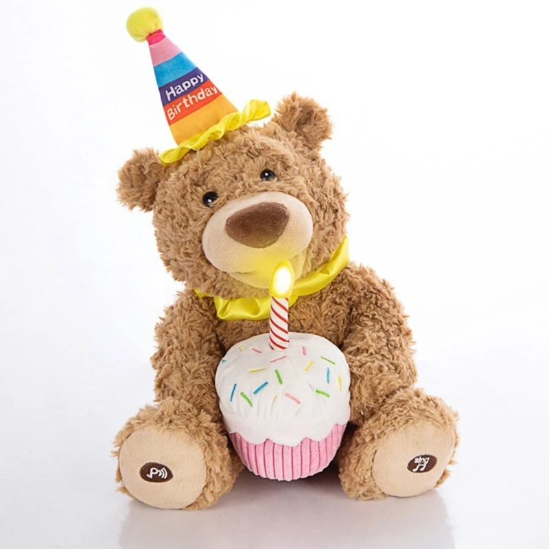 Happy Birthday Teddy Bear Stuffed Electric Plush Toy Birthday Singing Bear