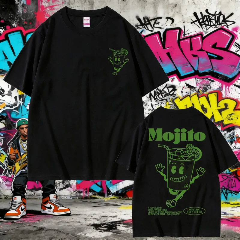 Camiseta gráfica divertida de cóctel de Mojito para hombre, camisetas de gran tamaño con dibujos animados Vintage, camiseta de manga corta para hombre y mujer 2025