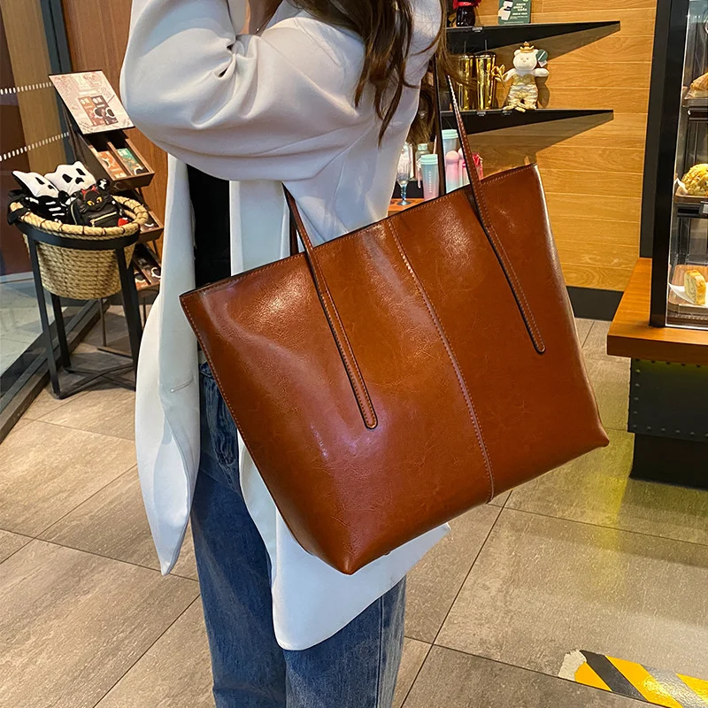 Tote Quality Women Bag Soft Large Capacity Zipper Solid Color Leather Fashion Shoulder Handbags Shopping Bags