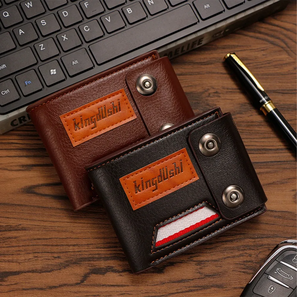 

Large Capacity Male Short Wallet Anti-Theft Zipper PU Leather Card Holder Multi-card Slot Magnetic Buckle Solid Color Card Bag
