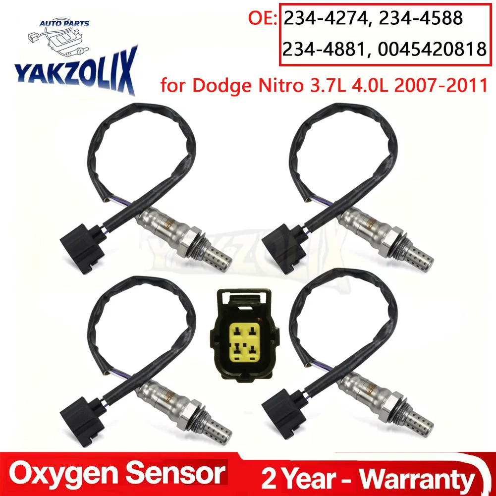 4pcs O2 Oxygen Sensor 1 2 Bank 1 2 for 2007 2008 2009 2010 2011 Dodge Nitro 3.7L 4.0L V6 Upstream Downstream Front Rear 234-4274