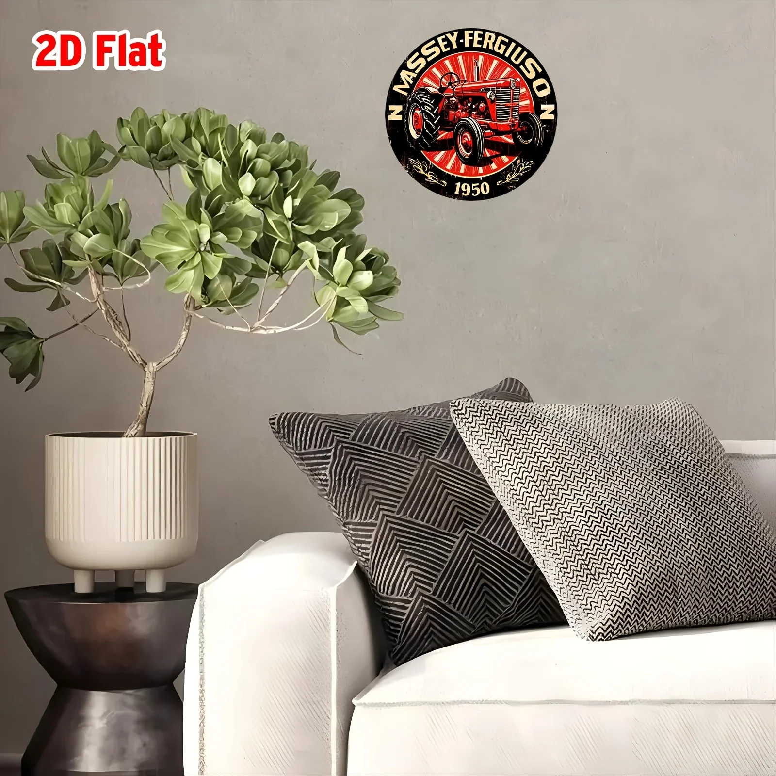 لافتة حائط من الألومنيوم مسطحة ثنائية الأبعاد لجرار ماسي فيرغسون - ديكور معدني أحمر عتيق مع "Est. تصميم 1950 بوصة مثالي للمنزل، #5