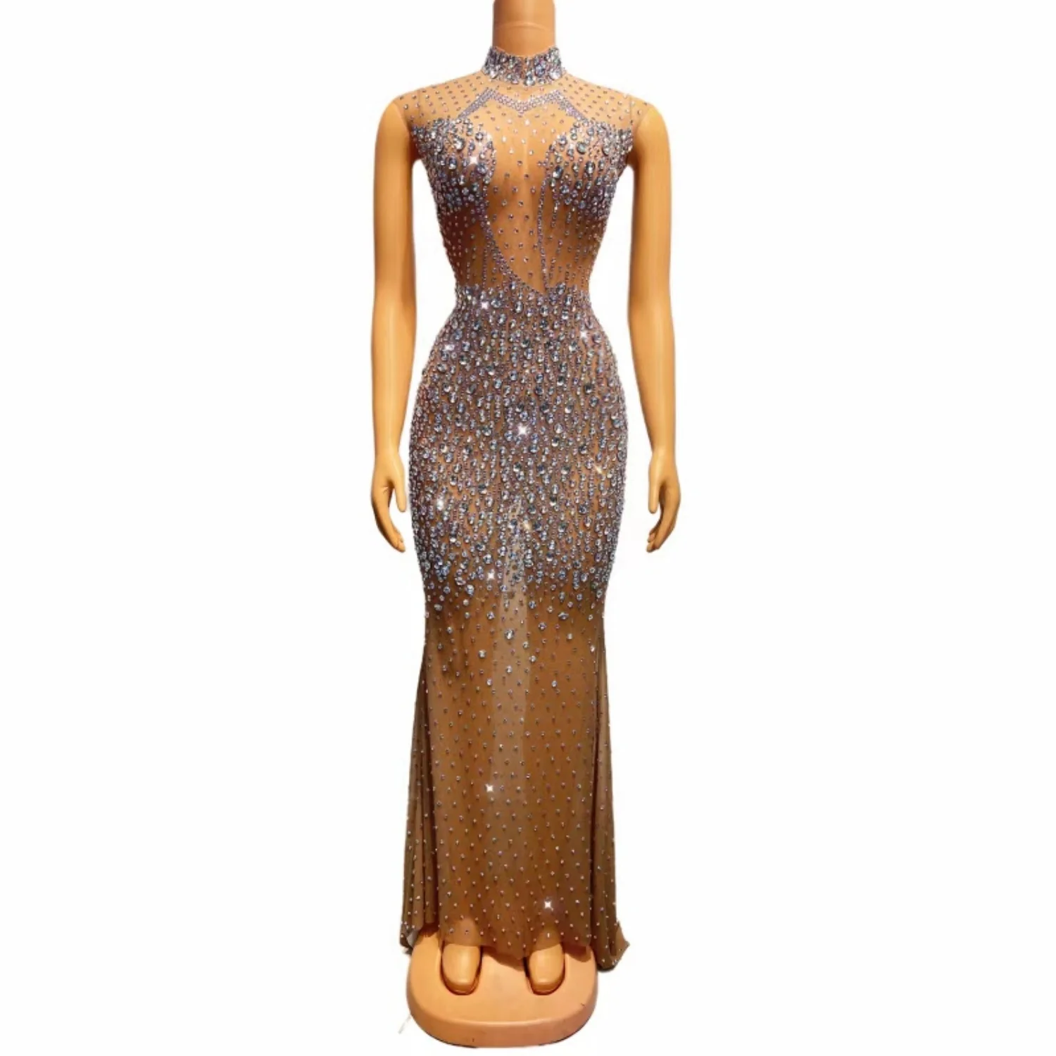 High-end Women Sexy Couture Fishtail Gown Birthday Prom Luxury Evening Gown Event Party Sparkly Rhinestone Long Dress Renyuji