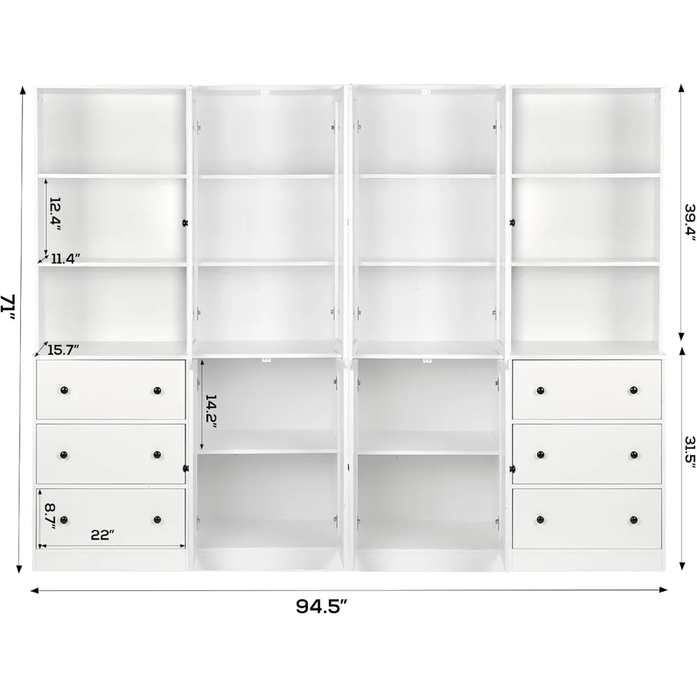 File Cabinet, Wood Filing Cabinet with Open Storage Shelf, Glass Doors and Fixed Storage Shelves , 3-Tier Modern Bookshelf