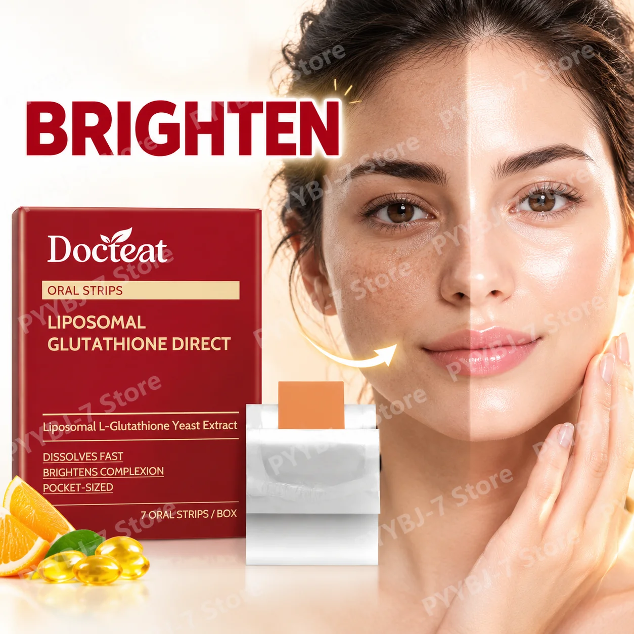 Liposomal Glutathione Oral Strips Brighten Dull Skin Antioxidant Fast-Melt Yeast Extract Vitamin C E Skin Glow Formula 7Count