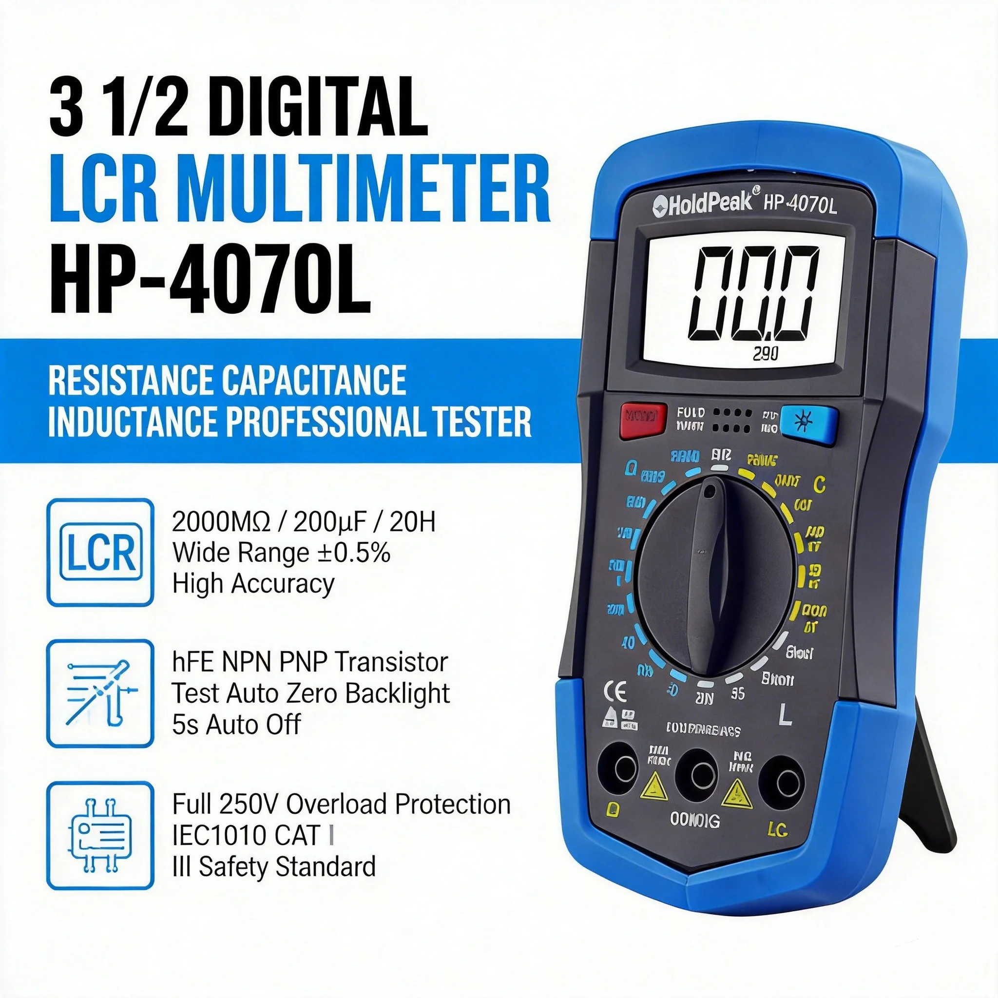 LCR Meter 3 1/2 Digit Electronic Multimeter for Capacitance Inductance Resistance Testing with Backlight for Electronics Hobbyis