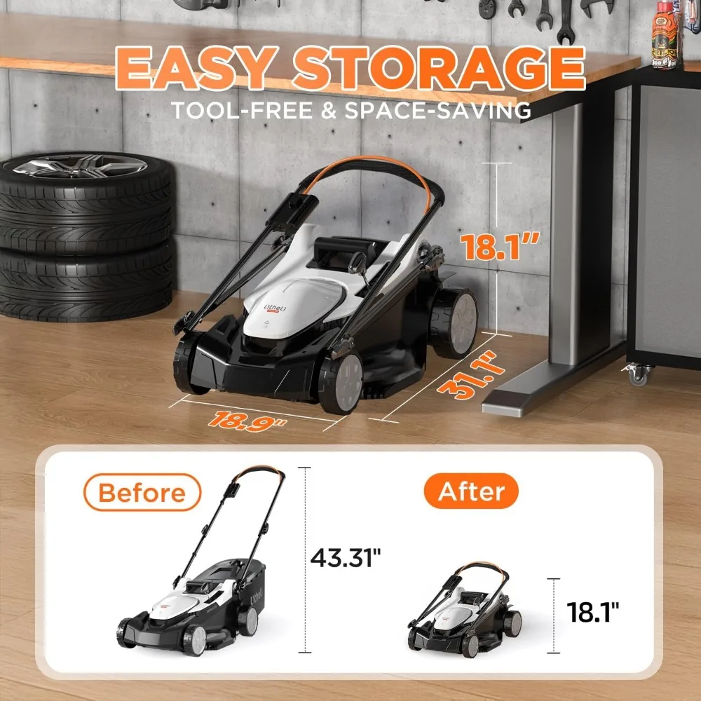 Litheli 18 นิ้ว 40V(2x20V) เครื่องตัดหญ้าแบบไม่มีแปรงสําหรับลานสวน, เครื่องตัดหญ้าไร้สายน้ําหนักเบาแบตเตอรี่ขับเคลื่อนด้วย 6-Positio