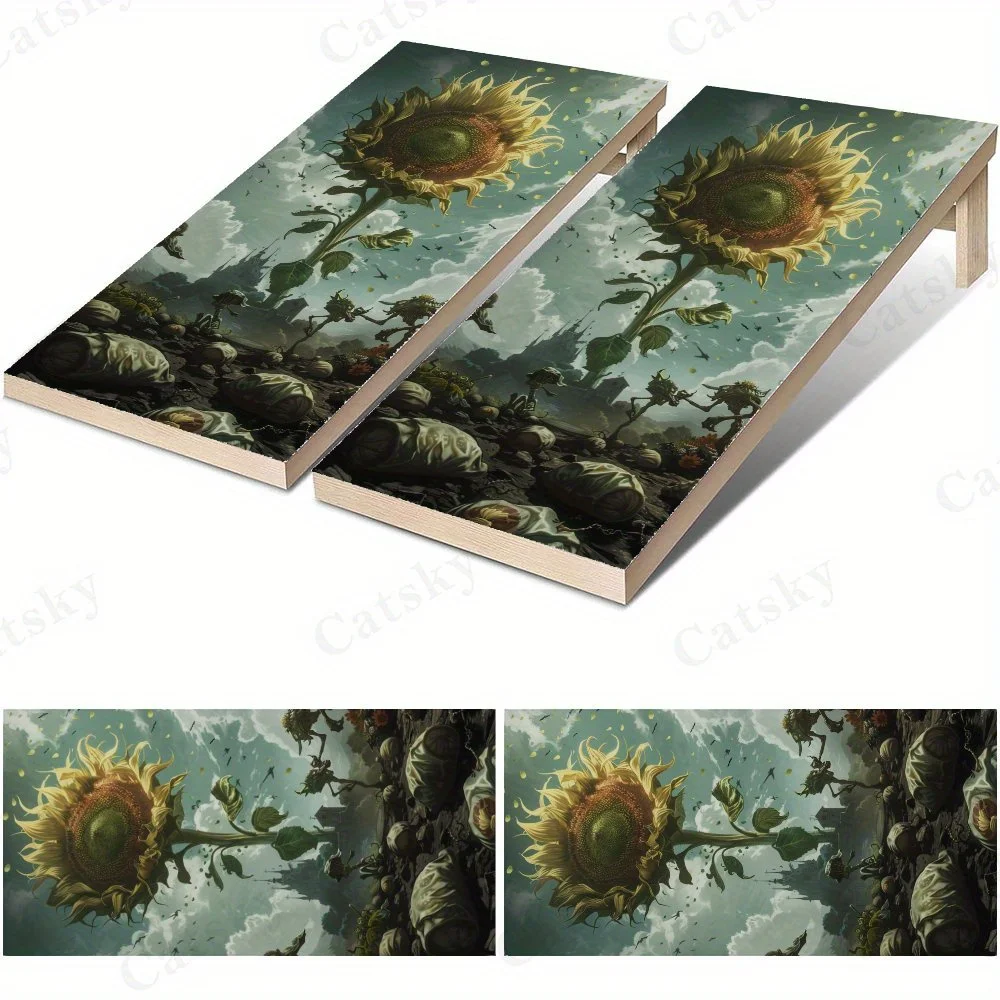 

Wasteland Style Sunflower Waterproof Cornhole Board Vinyl Wraps, PVC Outdoor Game Board Design, Perfect for Sports & Leisure Act