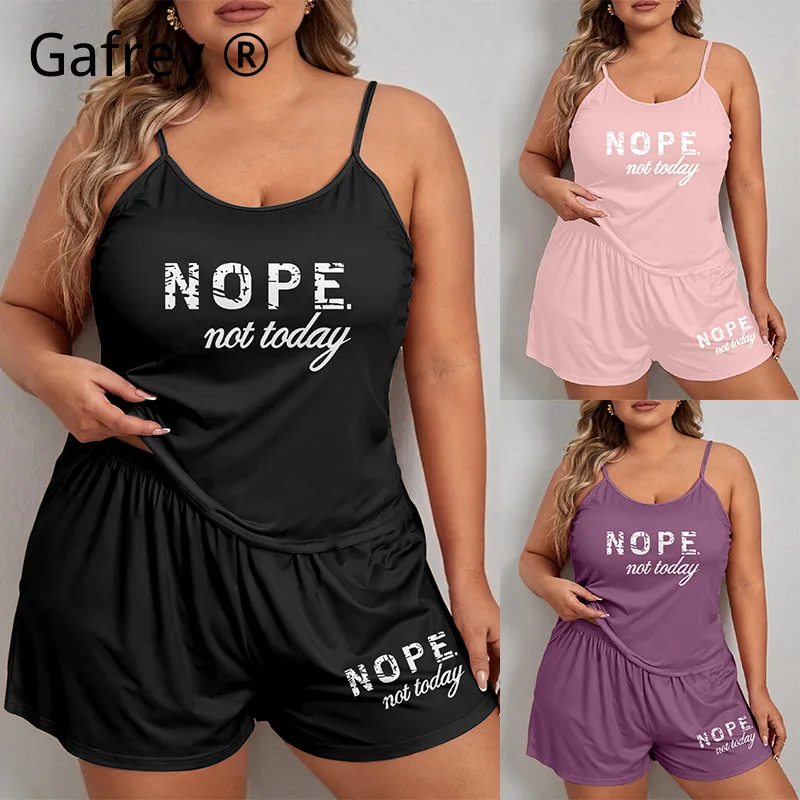 Hot Selling 5XL 3XL Plus Size Letter Print Pajama Set Women Camisole Shorts Two Piece Loose Wearable Outside Lounge Wear Summer
