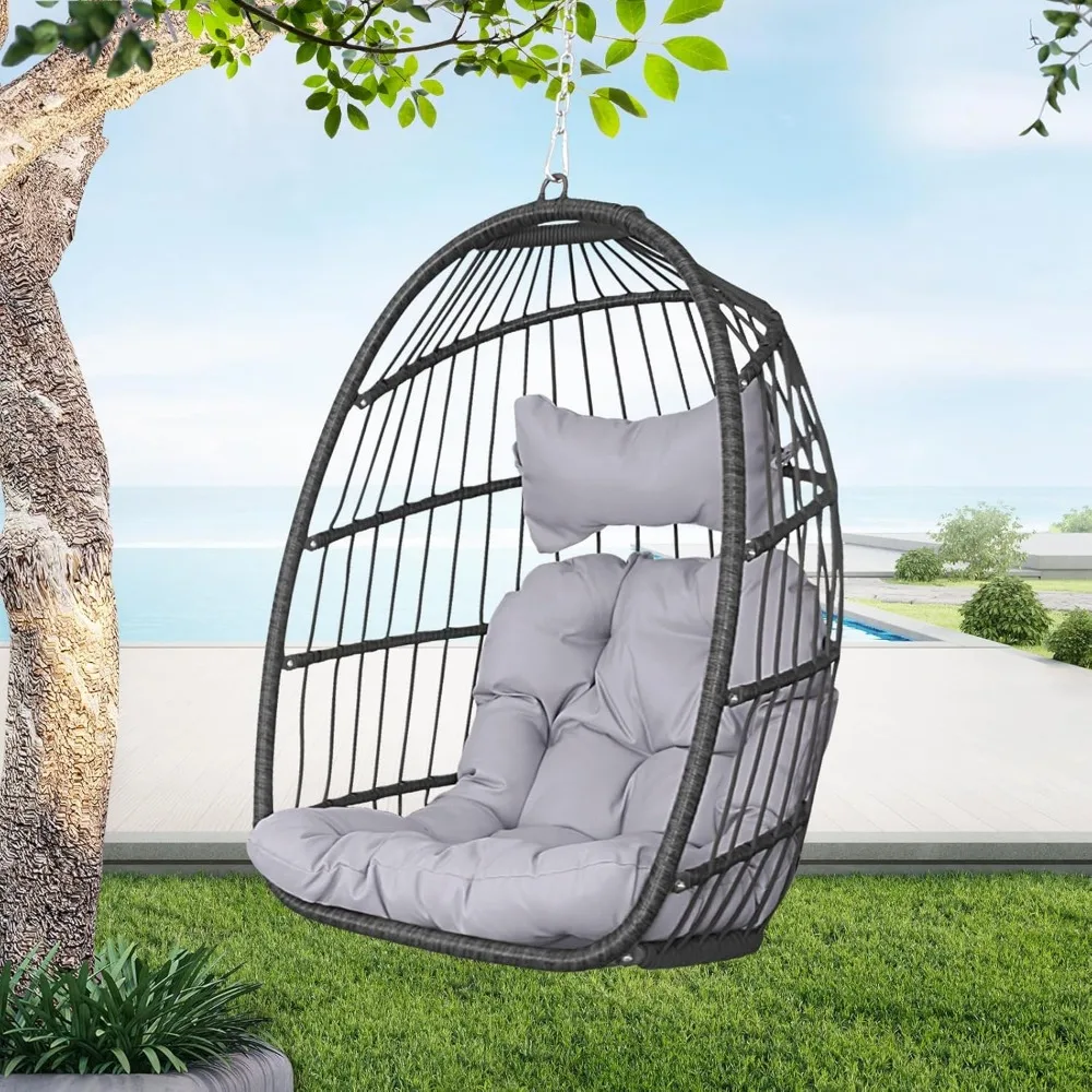 

Swing Egg Chair Without Stand Indoor Outdoor Wicker Rattan Patio Basket Hanging Chair no Stand with UV Resistant Cushi