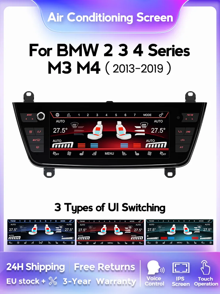 EU-Lager Neues Design und Funktionsoptimierungen 8,8 Zoll LCD-Klimaanlagenbildschirm für BMW 2 3 4 Serie F30 F31 F32 F33 F36 M3 M4 2013-2019 LCD-Digitalanzeige Klimasteuerung Unterstützt Wechsel