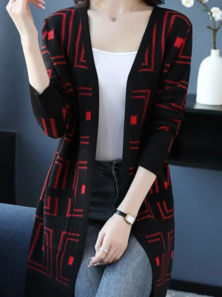 Elegant Cardigans Long Sleeve Casual V Neck Loose Knitted Korean Style Sweater Coat Spring Autumn Fashion Tops New 2023