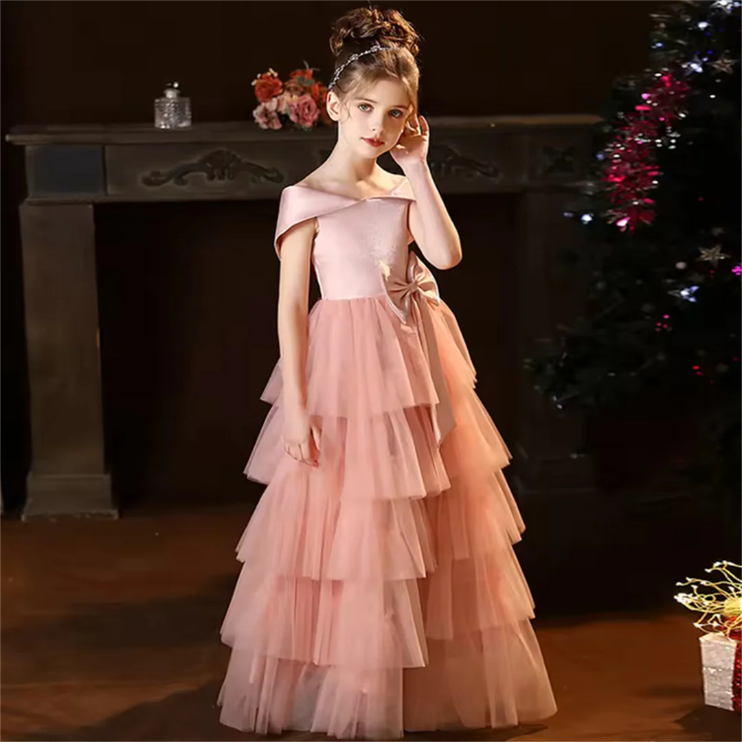 Girls One-shoulder Pommel Wedding Dress Girls Pageant Birthday Concert Dress Communion Dress/can be customized