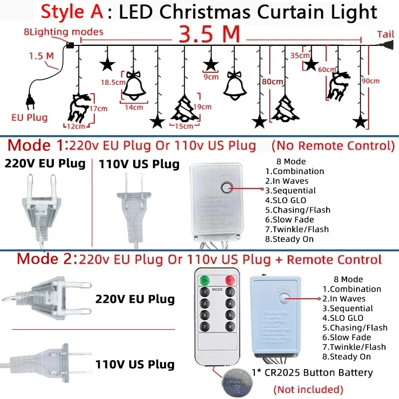 Luzes LED festão corda para decoração de Natal, fada guirlanda, cortina, Natal, casa, feriado, ano novo, 2023, 2024