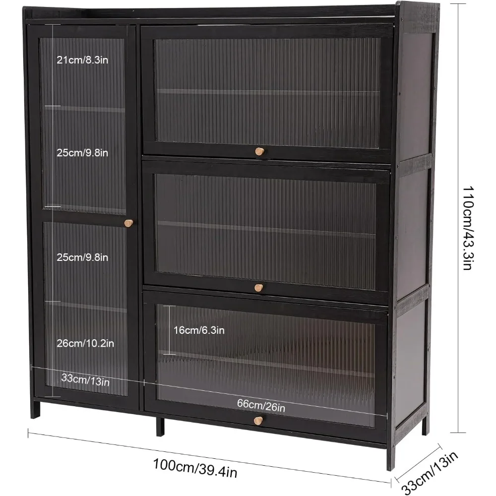 خزانة تخزين من 4 طبقات مع أبواب قابلة للطي، خزانة أحذية من الخيزران الروطان مع باب شفاف للممر، غرفة المعيشة، 100 * 33 * 110 #3