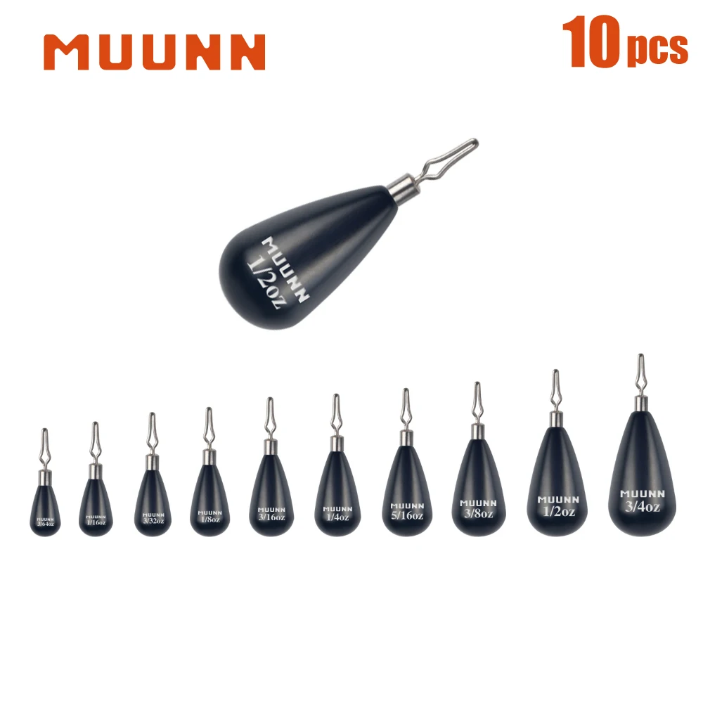 MUUNN Tungsten Sinker 10pcs Tear Drop Shot Weights Rig Fishing Accessories 1.3g -21g Texas/Carolina Rig Bass Salmon Panfish Lure