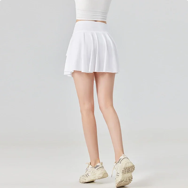Women Summer Tennis Skirt Solid Color High Waist Running Skort 2 In 1 Breathable Quick Dry Yoga Shorts Female Workout Clothes