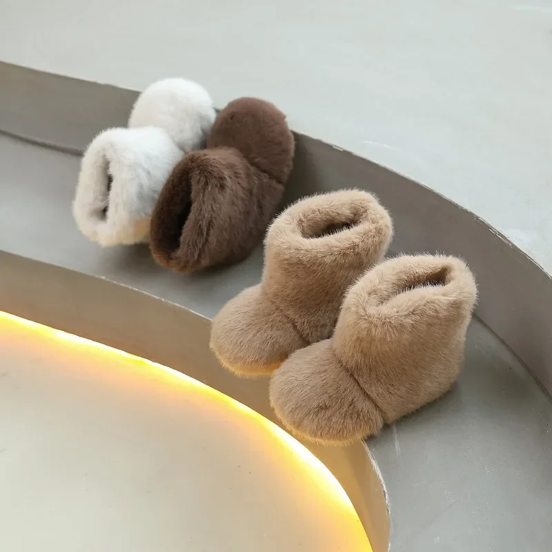 

Зимние теплые плюшевые сапоги для маленьких девочек, универсальные пушистые волосатые детские повседневные ботильоны для принцессы, мягкие детские хлопковые сапоги