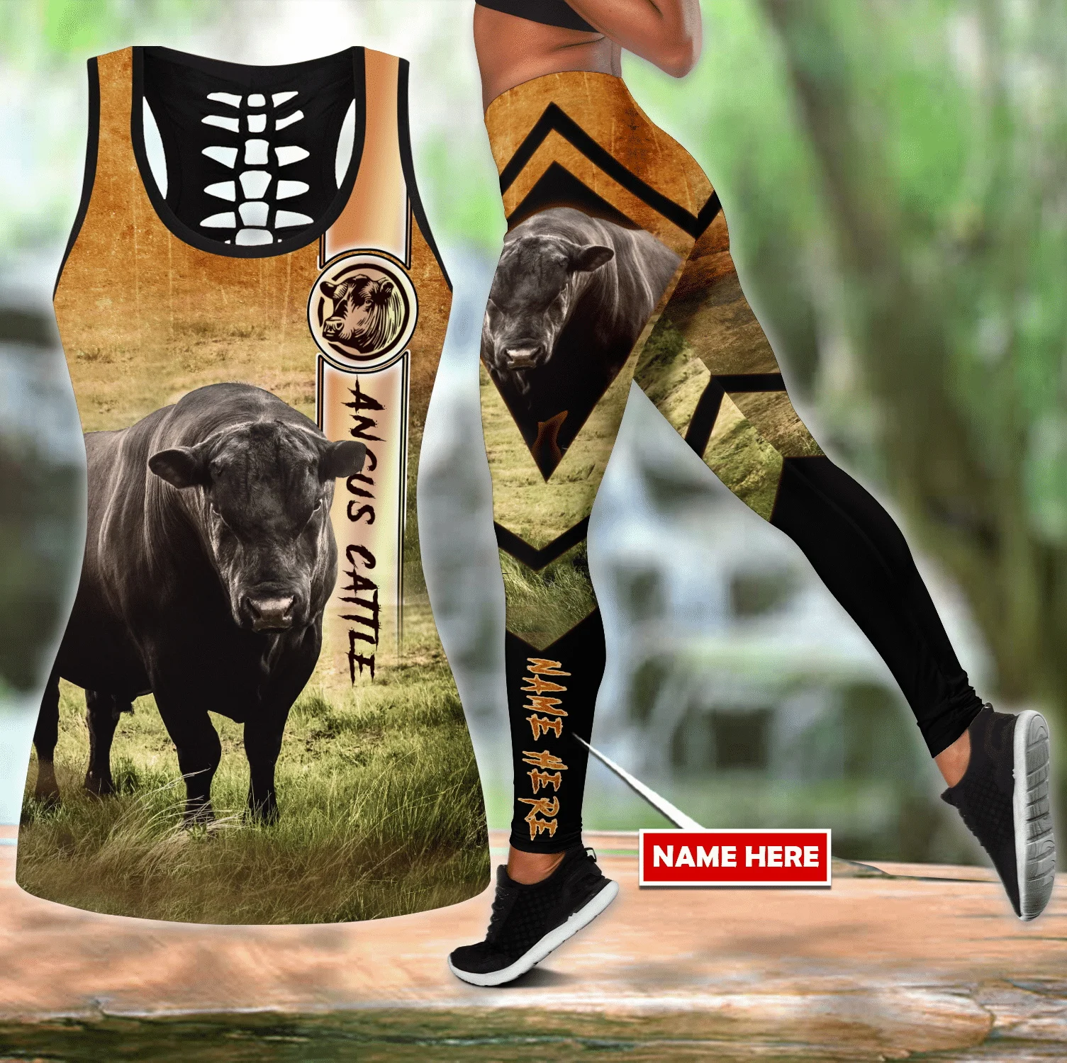 

Personalized Name Cattle 3D Printed Hollow Tank Top & Leggings Set Fitness Female Full Length Leggings yoga Running Pants DDK109