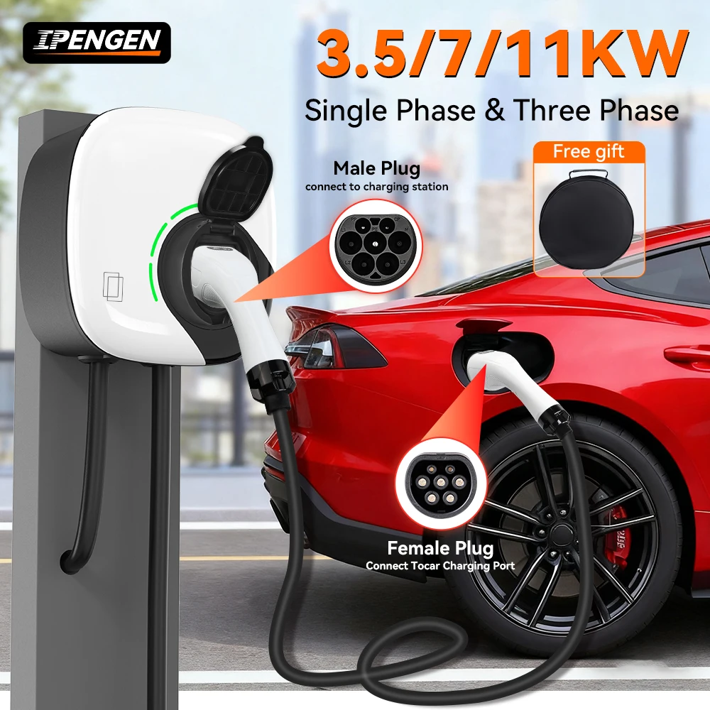 Cavo di ricarica EV IPENGEN Cavo caricabatterie da tipo 2 a tipo2 3,5 kW/7 kW/11 kW Caricatore EV Spina femmina a spina maschio Ricarica EVSE 5M
