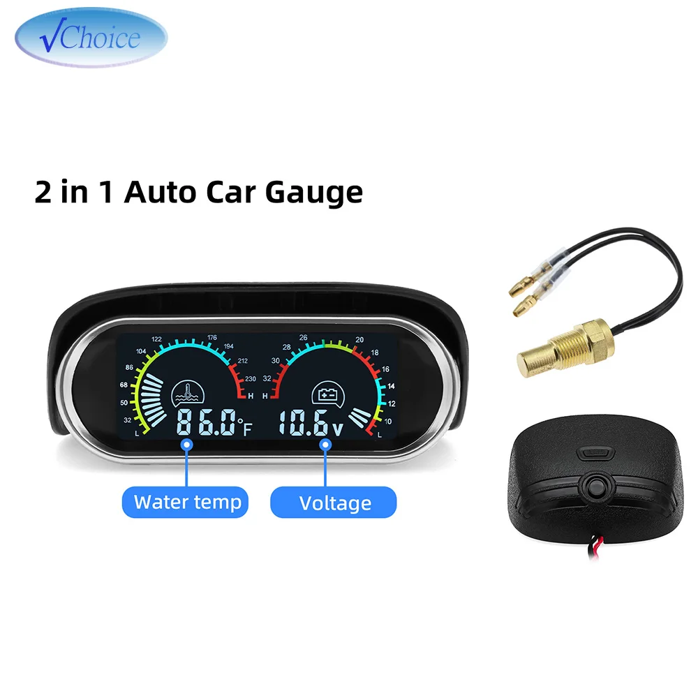 2 in 1 Auto Gauge Wasser Temperatur Spannung Volt Gauge Meter für 12V 24V Universal Lkw Auto LED Fahrenheit Grad Auto Gauge