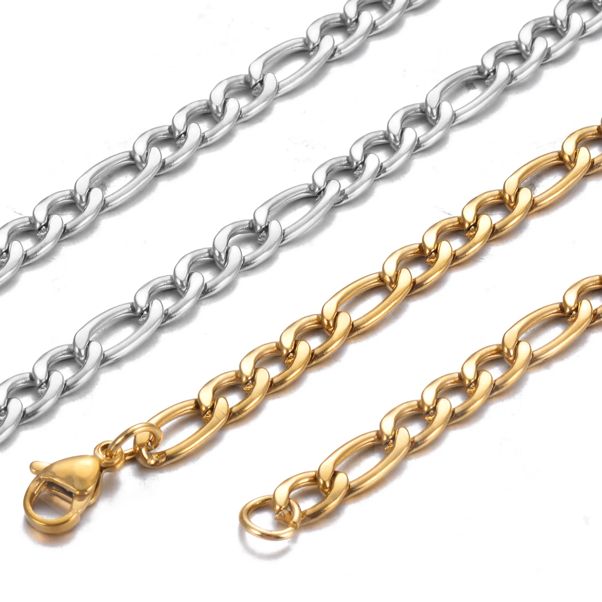 1 Piece Stainless Steel Figaro Chain Necklace 3mm-7.5mm Curban Link Chain for Men Women Length 21cm-75cm