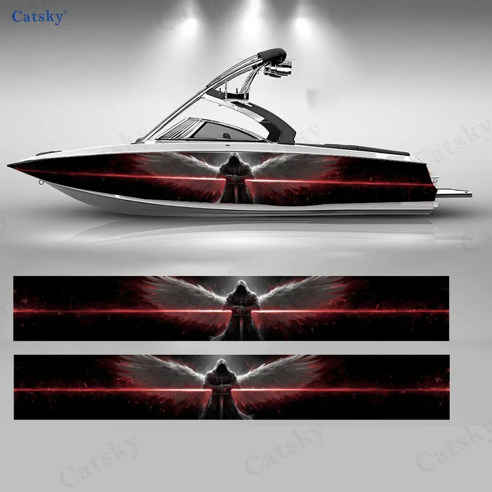 2Pcs Sword wielding angel Boat Stickers, PVC Waterproof Durable Vinyl Wrap Decals for Fishing Boats, Durable and Stylish Design